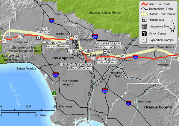 Map of Juan Bautista de Anza trail in Los Angeles County