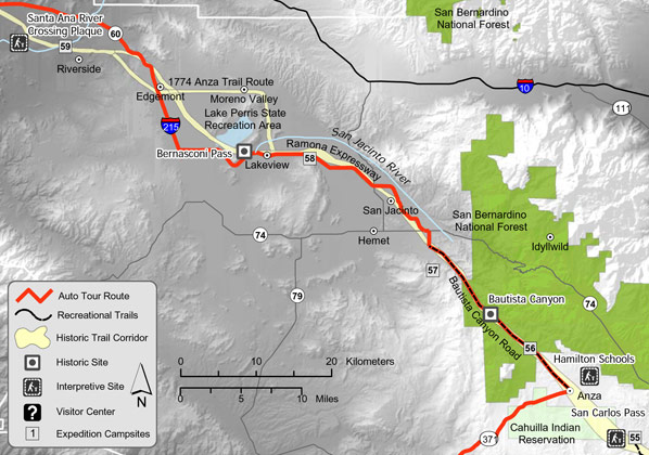 Map of Juan Bautista de Anza trail in Riverside County