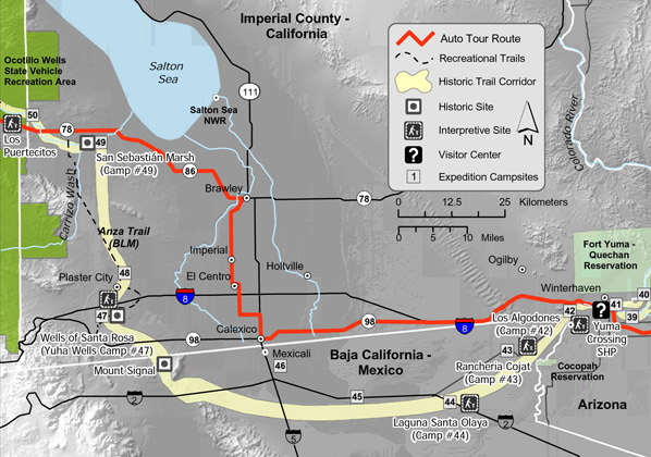 Map of Juan Bautista de Anza trail in Imperial County