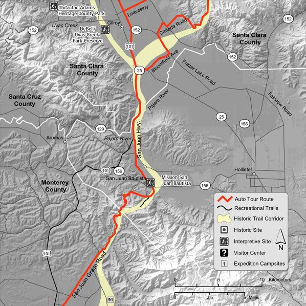 Map of Juan Bautista de Anza trail in San Benito County