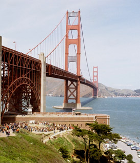 Golden Gate Bridge and Fort Point during 1976 Anza reenactment