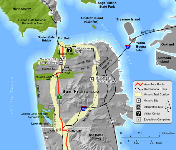Map of Juan Bautista de Anza trail in San Francisco County