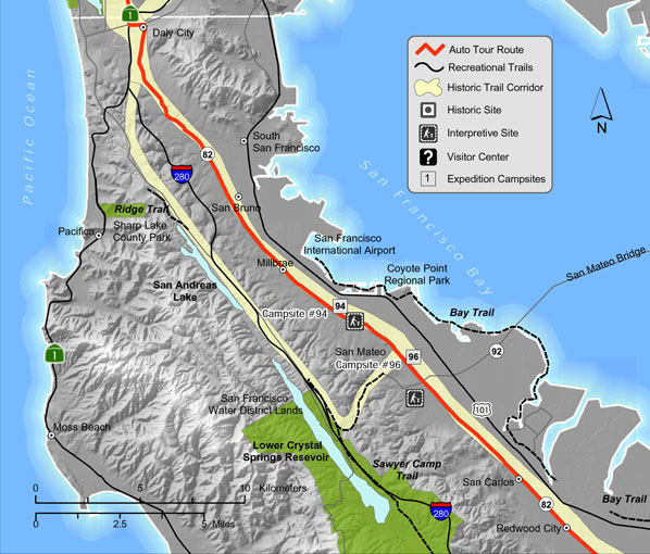 Map of Juan Bautista de Anza trail in San Mateo County