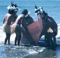 Chumash descendants with boat