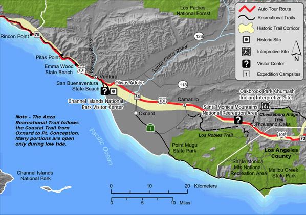 Map of Juan Bautista de Anza trail in Ventura County