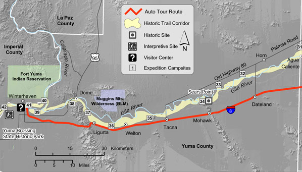 Map of Juan Bautista de Anza trail in Yuma County