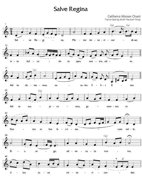 Salve Regina sheet music, transcription by  Dr. Keith Paulson-Thorp
